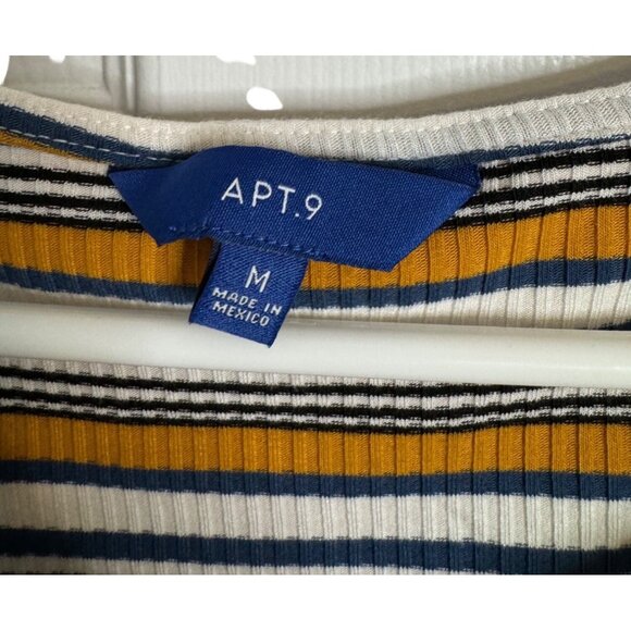 APT 9 Striped Short Sleeve Top Size Medium Ribbed Shirt Blue Orange - Picture 3 of 9